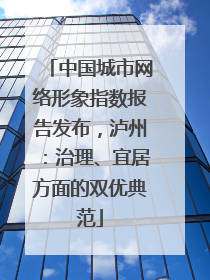 中国城市网络形象指数报告发布，泸州：治理、宜居方面的双优典范