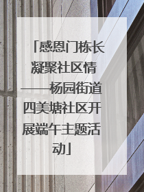 感恩门栋长 凝聚社区情——杨园街道四美塘社区开展端午主题活动